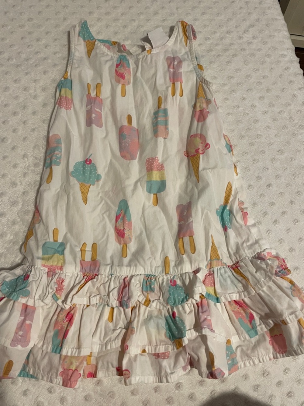 Girls' Ice Cream Print Ruffle Hem Casual Dress - White/Pastel